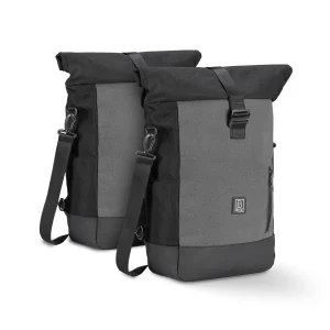 Brisby 3-in-1 Rolltop fietstassen set 40-52L zwart-grijs - waterdicht