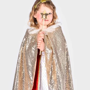 Dengodafen gouden paillettencape incl haarband en staf 104 tm 128 cm
